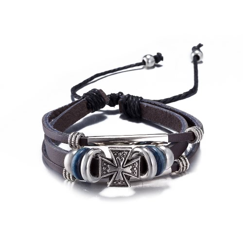 

Vintage Fashion Alloy Metal Cross Charm Strap Leather Wristband Unisex Bracelet