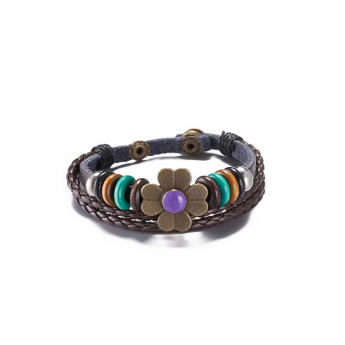 

Retro Leather Cute Flower Infinity Charm Bracelet