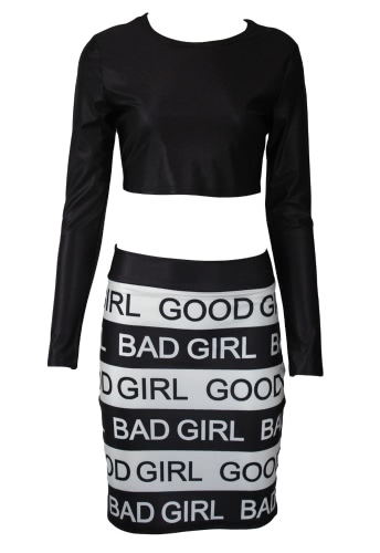 

Good Girl Bad Girl Print Long Sleeve Skirt Set